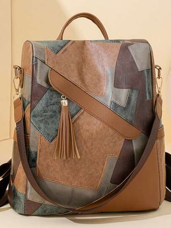 Mochila Colorblock de Grande Capacidade Anti-Roubo para Mulheres, Comporta Laptop, Viagem,...