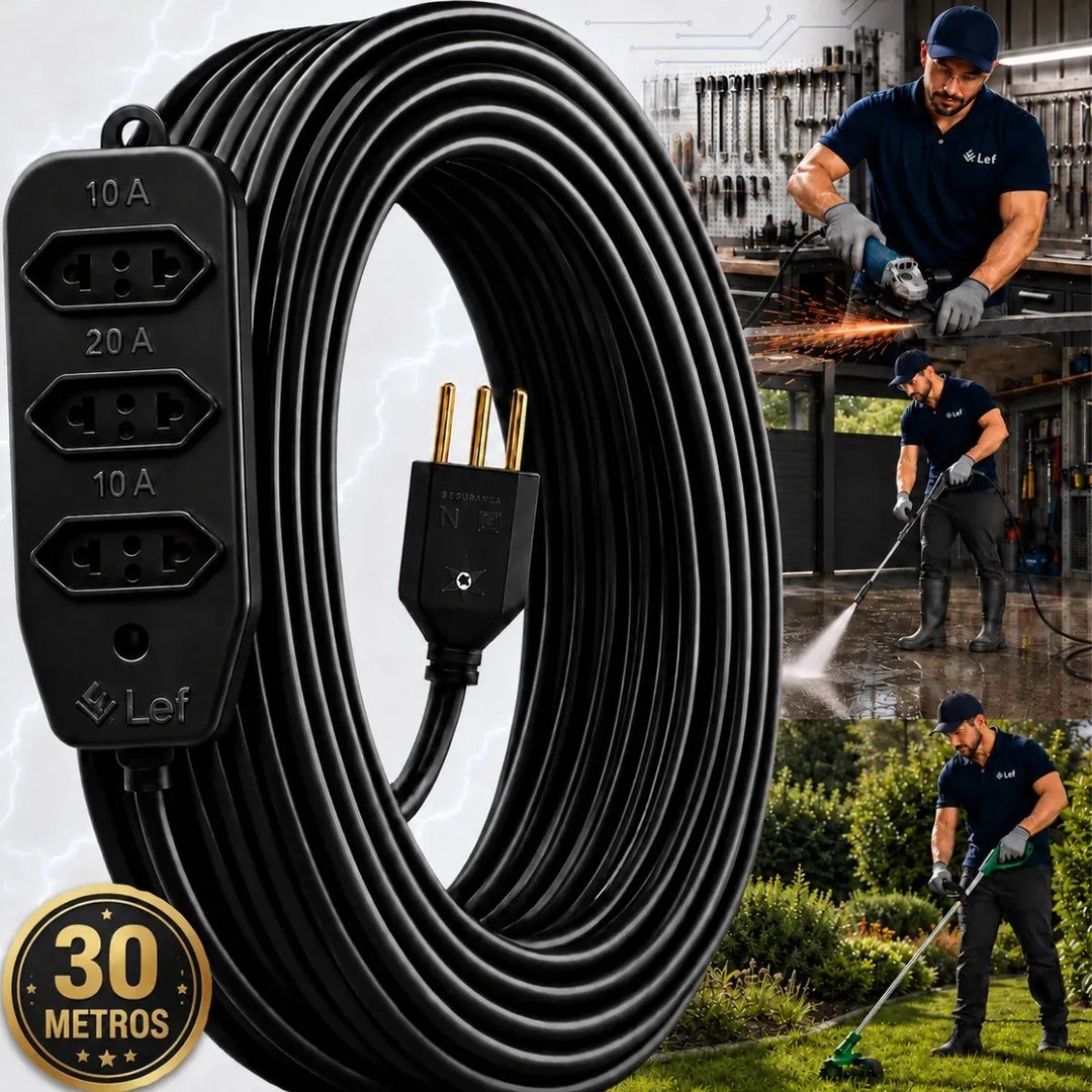 Extensão 30 metros Cabo Pp Reforçada Obra Profissional 10/20a Preto