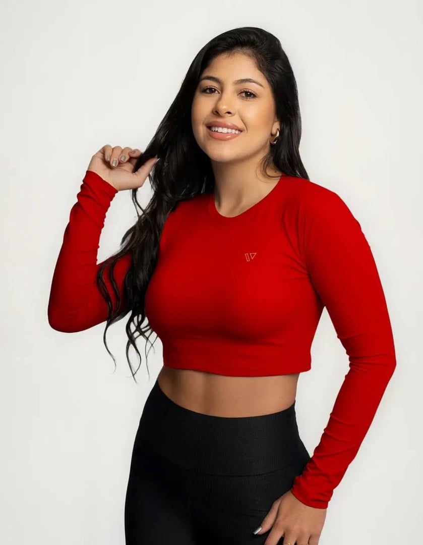 Cropped Feminina Poliamida Manga Longa Blusa Proteção Uv