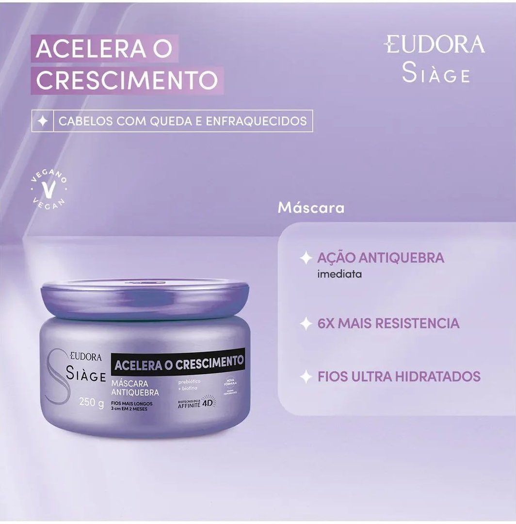 Máscara Capilar Antiquebra Eudora Siàge Acelera o Crescimento 250g