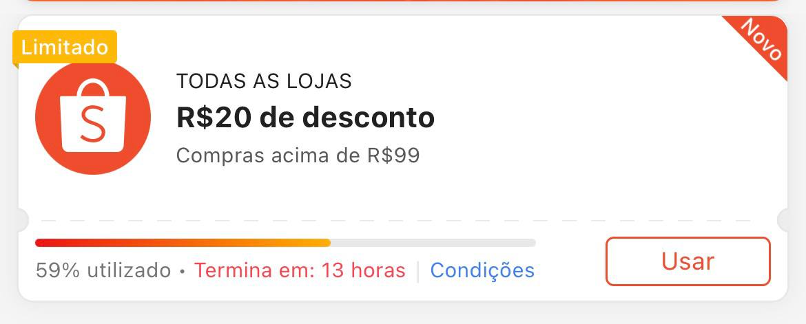 Cupom R$ 20 a partir de R$ 99 - Shopee