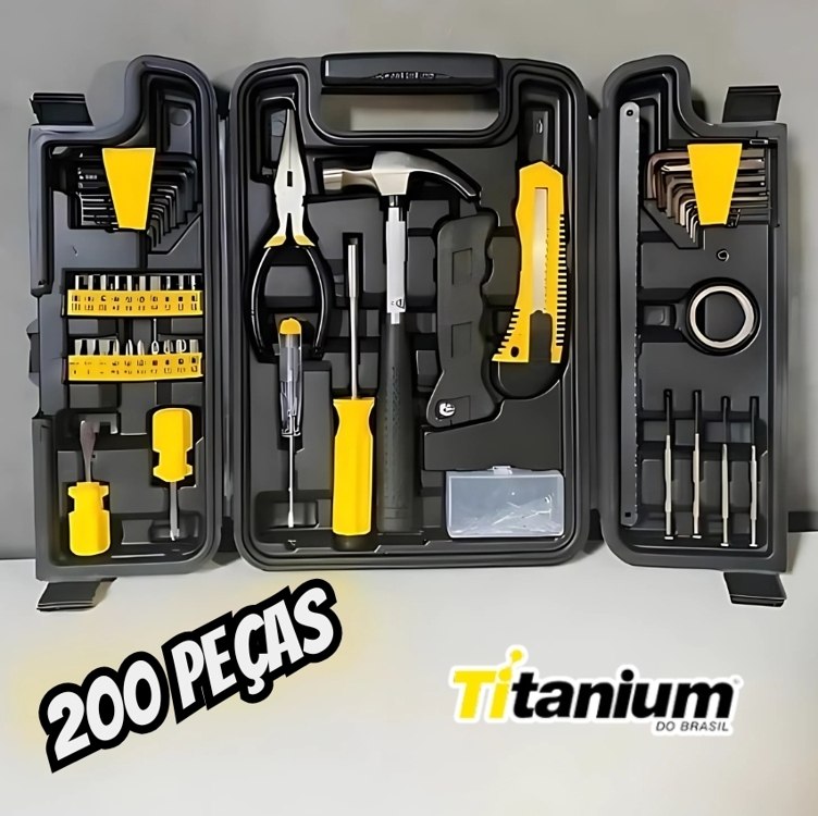 Jogo de Ferramentas 200 Peças com Chaves de Precisão e Allen Kit com Maleta Resistente - Titanium Platina