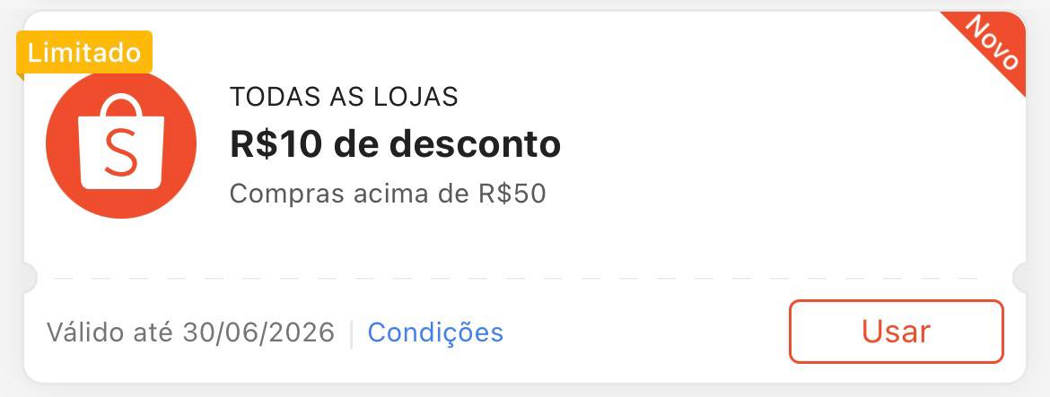 Cupom R$ 10 a partir de R$ 50 - Shopee