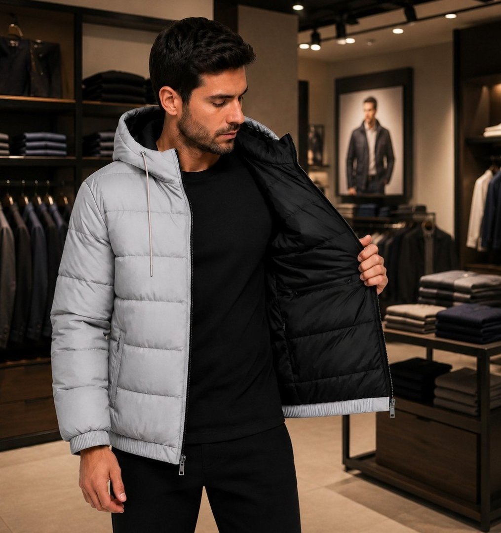 Jaqueta Puffer DEMONTIE Térmica Com Capuz Dupla Face Masculina - Tam. P ao GG