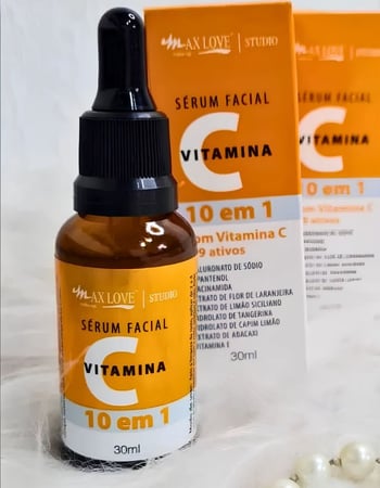 Sérum Facial Vitamina C, 10 em 1, Pele Hidratada, Macia e Iluminada, 30ml, Max Love