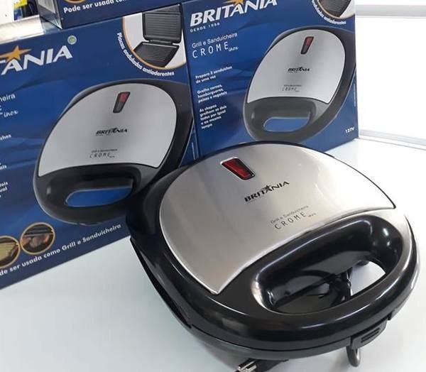 🤓Sanduicheira e grill, Crome inox, Preto, 110V, Britânia