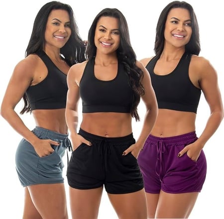 Kit 3 Short Esportivo Tactel Corrida Treino Academia Com Bolsos Feminino