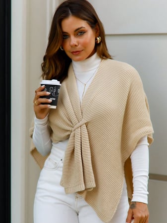 Capa Tricot Colete Poncho Kimono Feminino estiloso