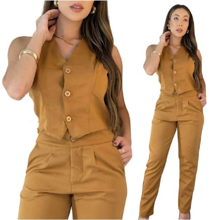 CONJUNTO FEMININO COM COLETE NA ALFAIATARIA