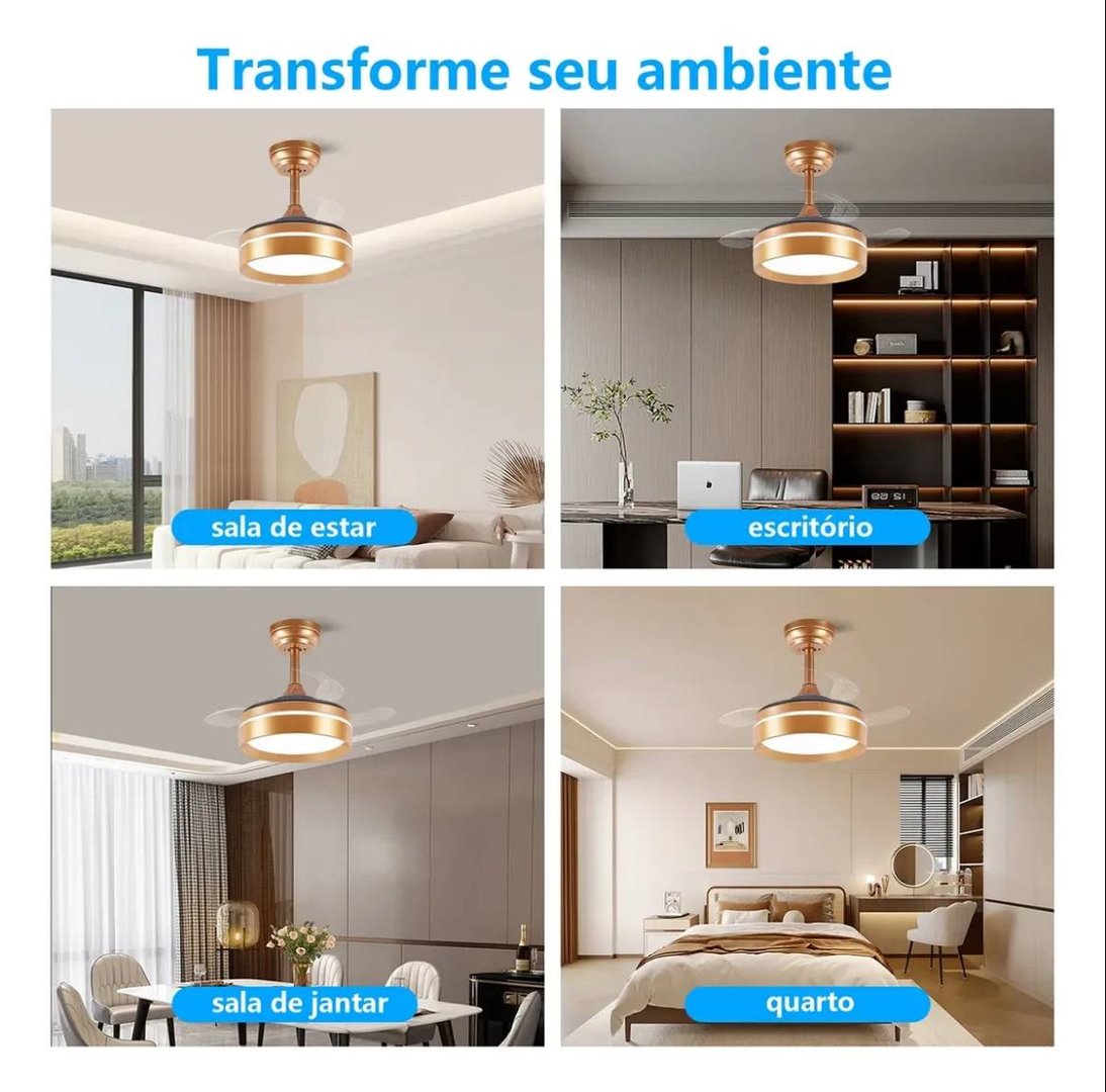 Ventilador De Teto 127/220v Led Bivolt Retrátil Silencioso 30 Cm 60 Hz Dourado-escuro 127/...