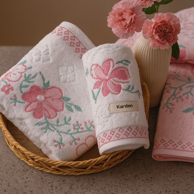 Jogo De Toalhas Karsten 100% Algodão Floral Grossa 4 Peças