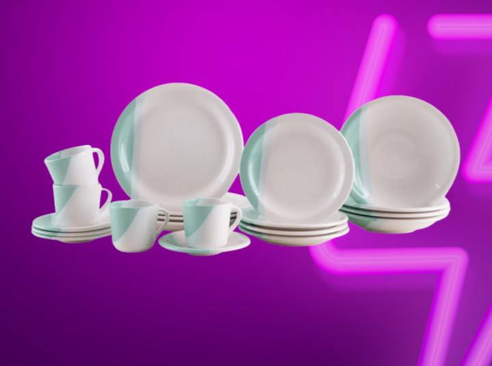 Aparelho de Jantar e Chá 20 Peças Cerâmica Brasilia Redondo Branco e Azul Cobalto Atual