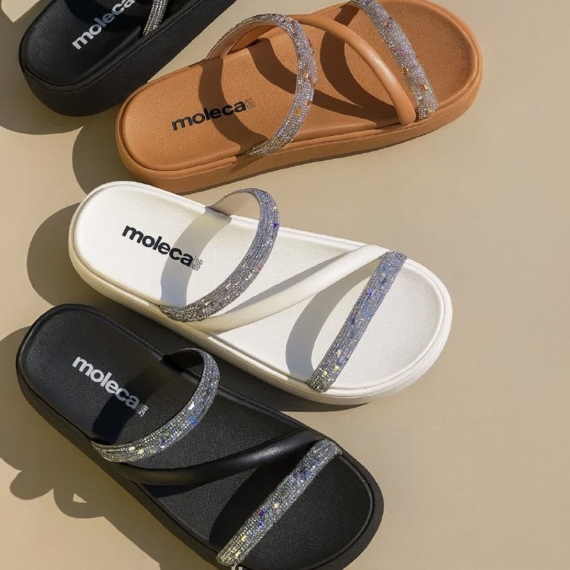 Chinelo Feminina Moleca Strass Brilhosa Macia Papete Flat