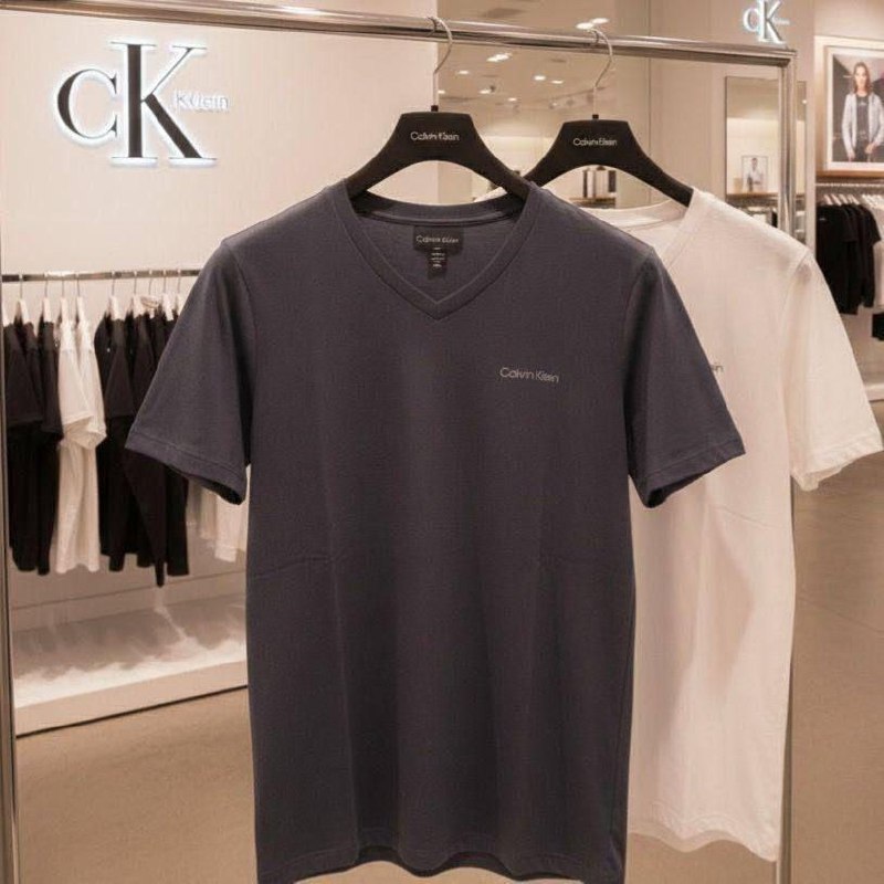 Kit Camisetas Calvin Klein V-neck Logo Azul Marinho/branca