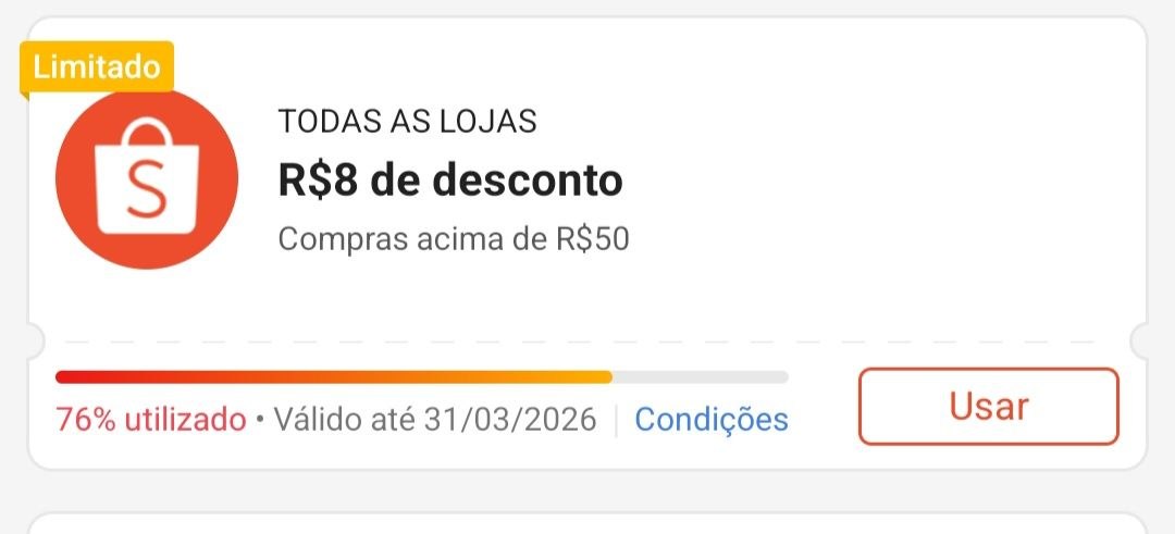 Cupom R$ 8 a partir de  R$ 50 - Shopee