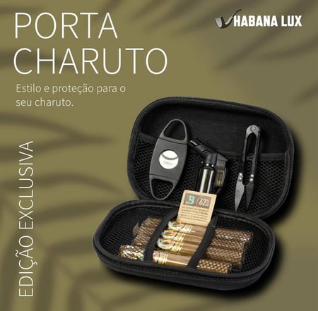 Kit Case Porta Charutos Habana Lux, Estojo com Maçarico, Cortador Boveda e Tesoura