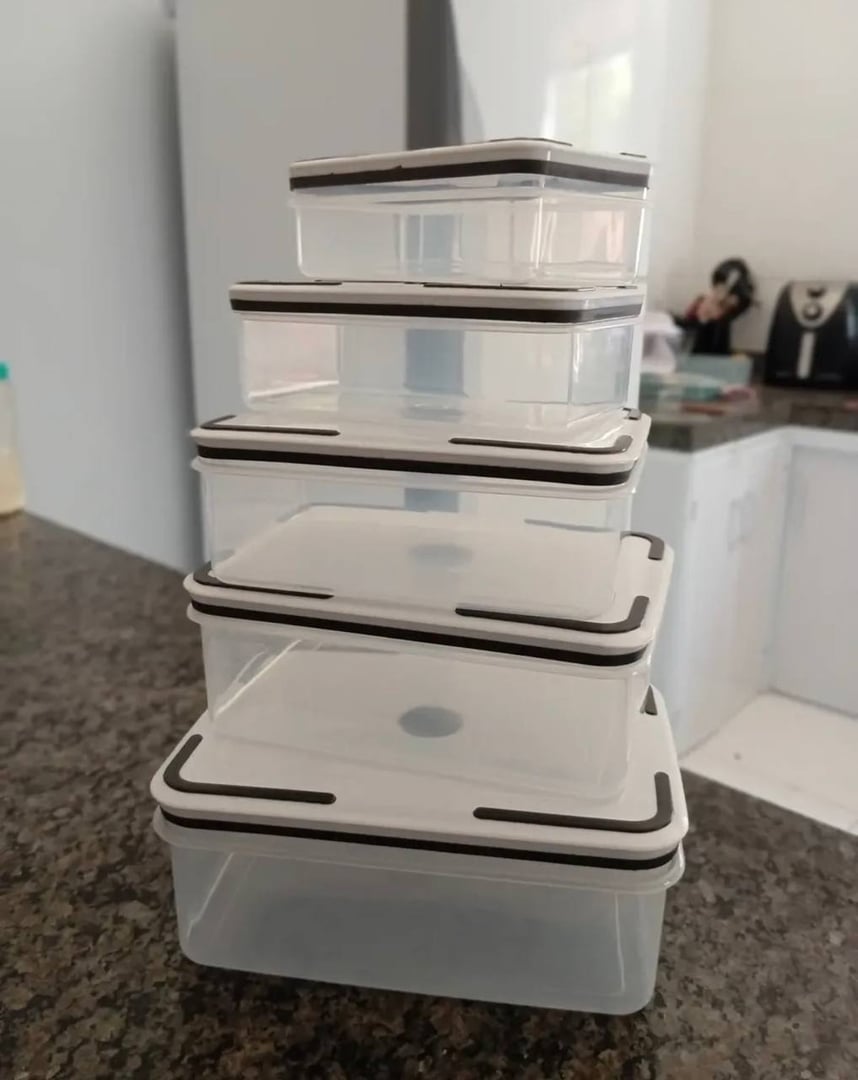 Kit 5 Potes Herméticos Com Tampas De Vedação Para Frezzer E Micro-ondas Retangular - Aero Home