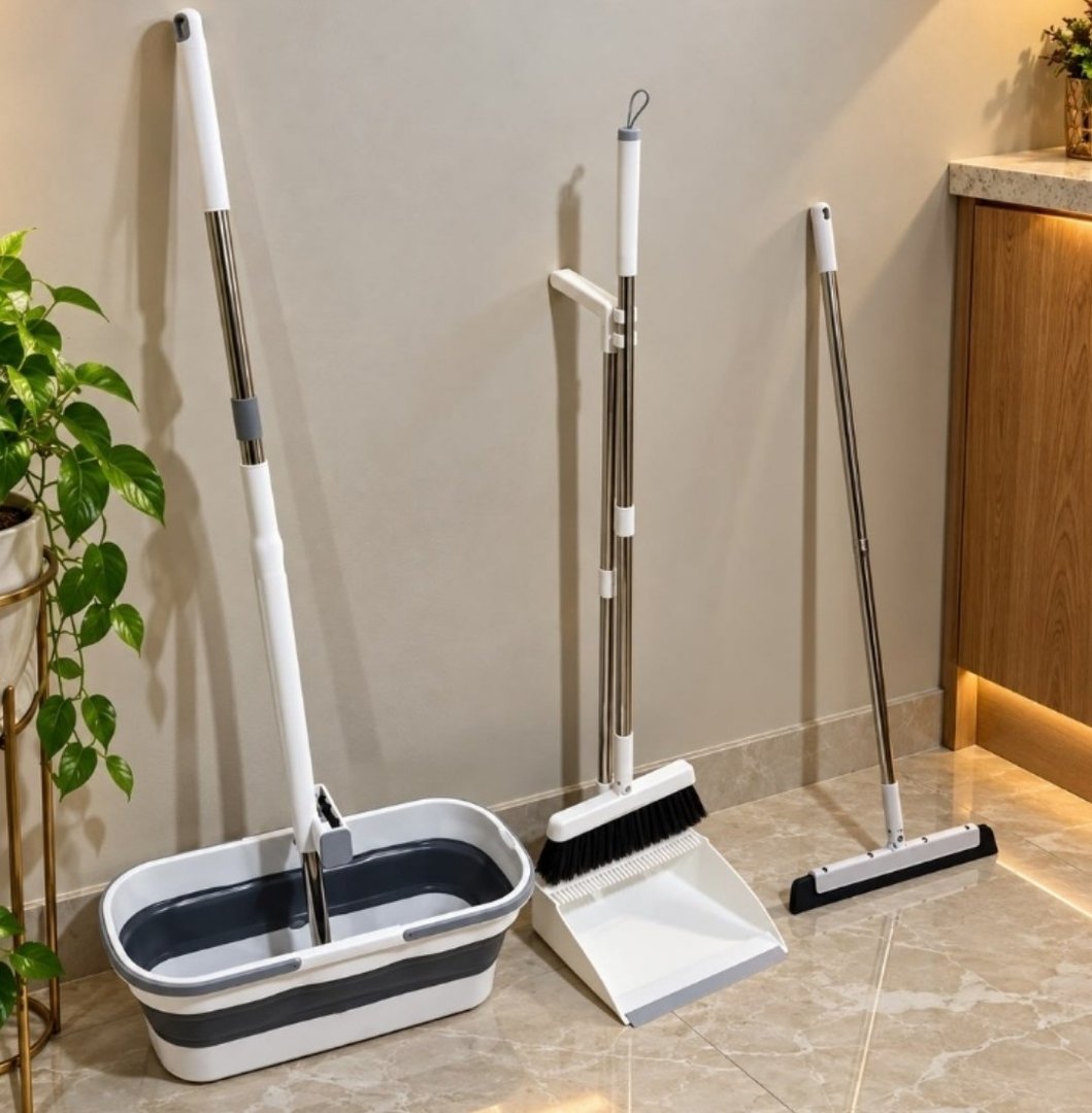 Kit Completo de 5 Peças para Limpeza Vassoura + Rodo + Pá +balde e Rodo Conjunto de esfregão -S7