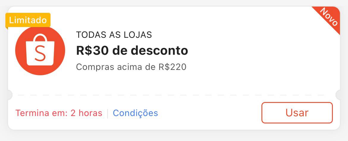 Cupom R$ 30 a partir de R$ 220 - Shopee