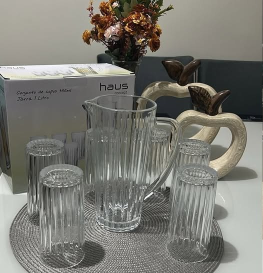 Jogo de Copos com Jarra de Vidro Haus Concept Filetto -  7 Peças