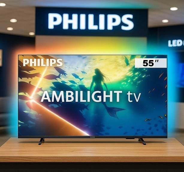 Smart TV 55" Ambilight 4K PHILIPS 2025 HDR10+ Dolby Atmos VRR/ALLM Bluetooth Comando de Vo...