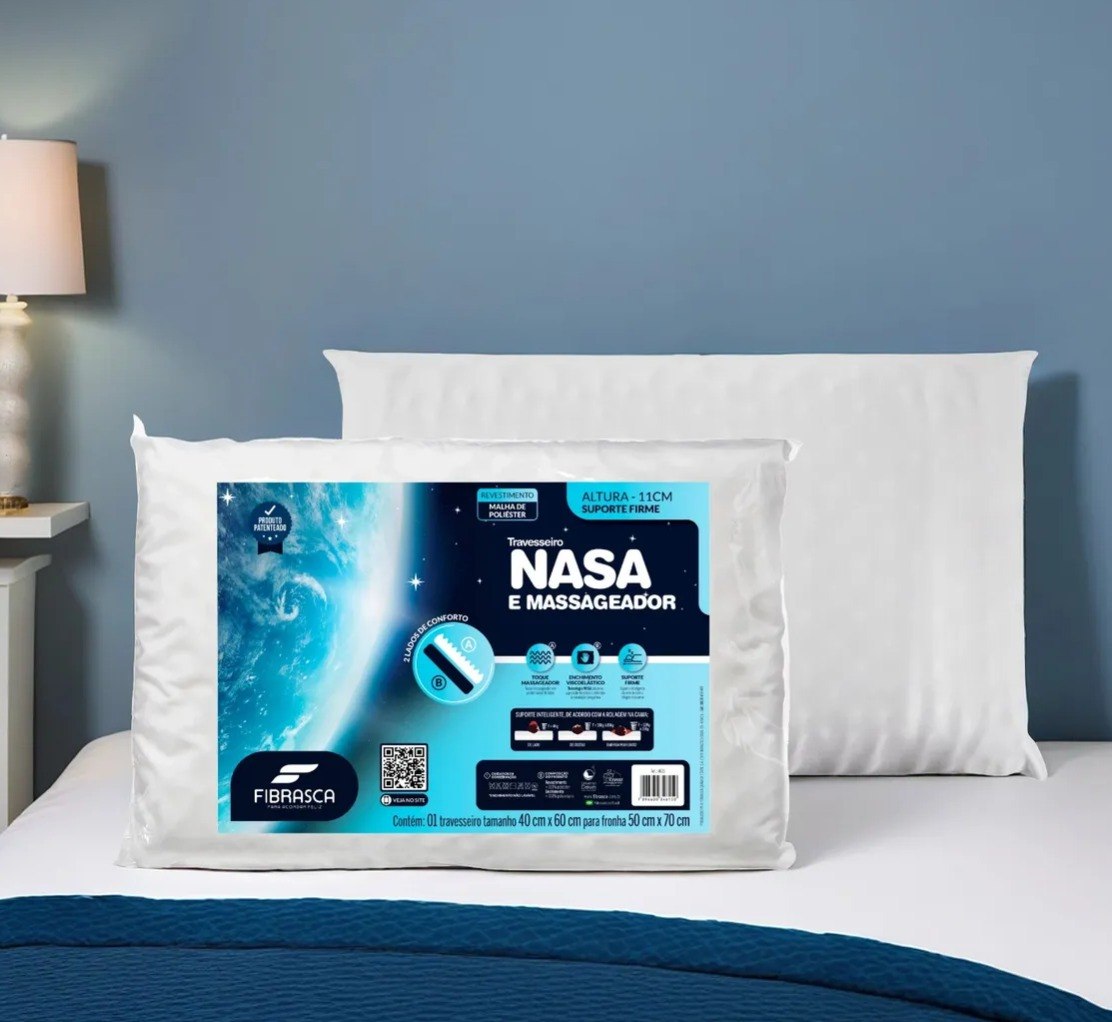 Kit 2 Travesseiro Nasa E Massageador Baixo 11cm Fibrasca - Branco