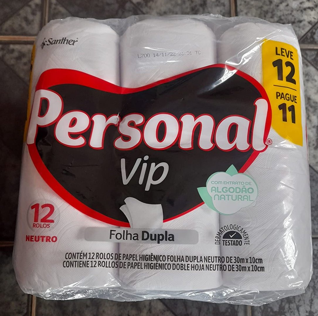 Personal VIP - Papel Higiênico, Folha Dupla, 12 unidades (Embalagem pode variar)
