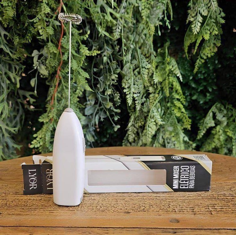 LYOR - Mini Mixer Misturador Elétrico para Bebidas - Inox e Plástico Branco - Eficiente e Compacto para Batidas e Misturas Rápidas