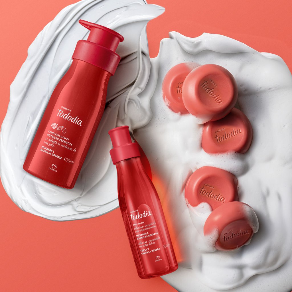 Kit Tododia Morango e Baunilha Dourada com Hidratante, Body Splash e Sabonete