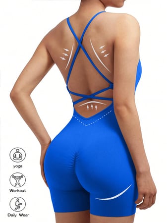 SHEIN Core Rhythm Macacão Esportivo Sem Costura Com Alta Elasticidade E Cruzado Nas Costas