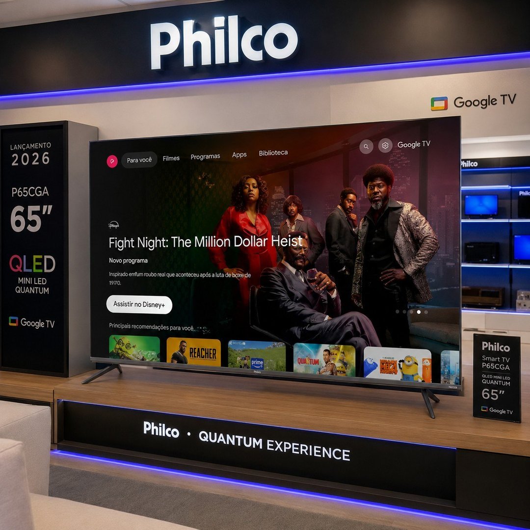 Smart TV 65" Philco 2026 Qled Mini Led Quantum 4k Uhd Google Tv Wifi Bluetooth Assistente Virtual Comando de Voz