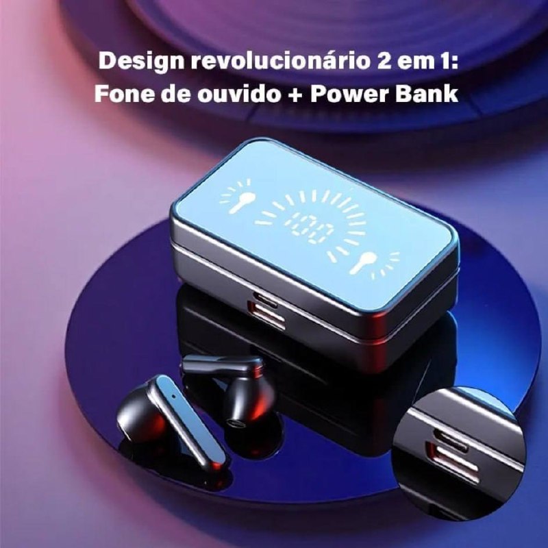 Fones De Ouvido Bluetooth Sem Fio C/ Espelho Impermeável S20 Preto
