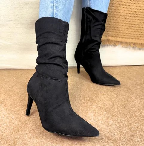 Bota  Vizzano Salto Alto Country Camurça Estrech Preto Feminina - Num. 34 ao 39
