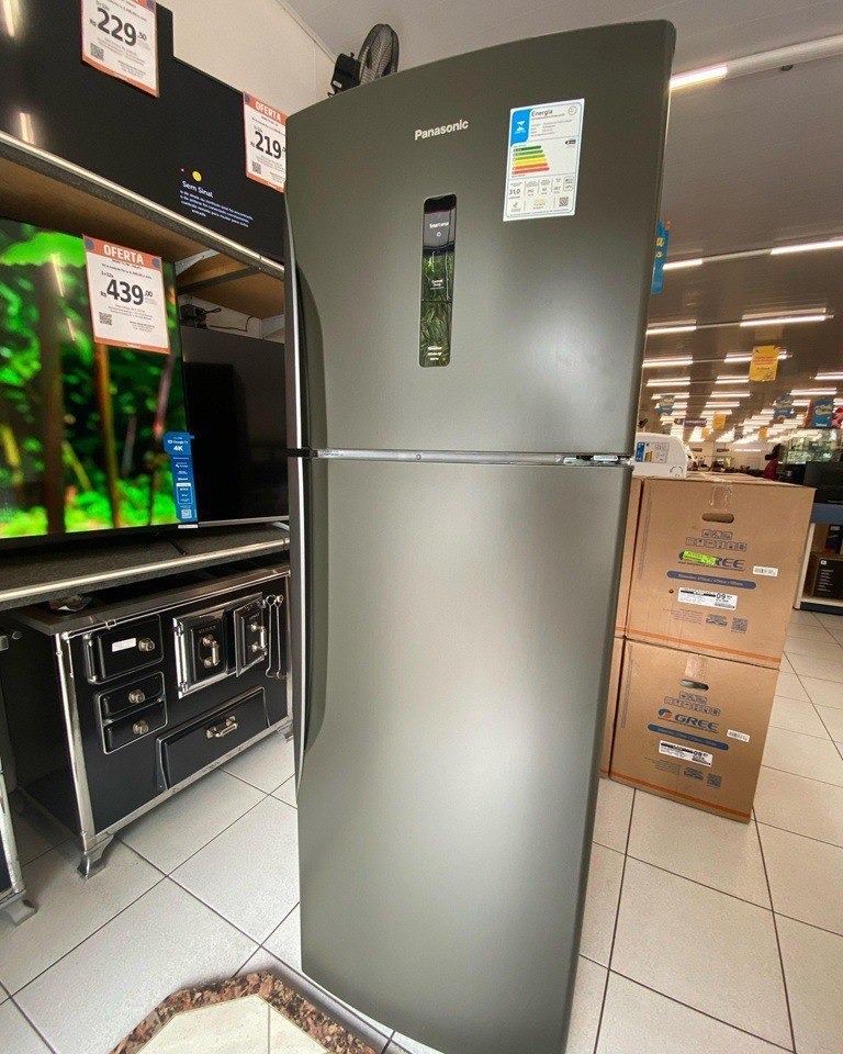 Geladeira Frost Free Duplex Panasonic 387L Top Freezer Aço Escovado - 110v/220v