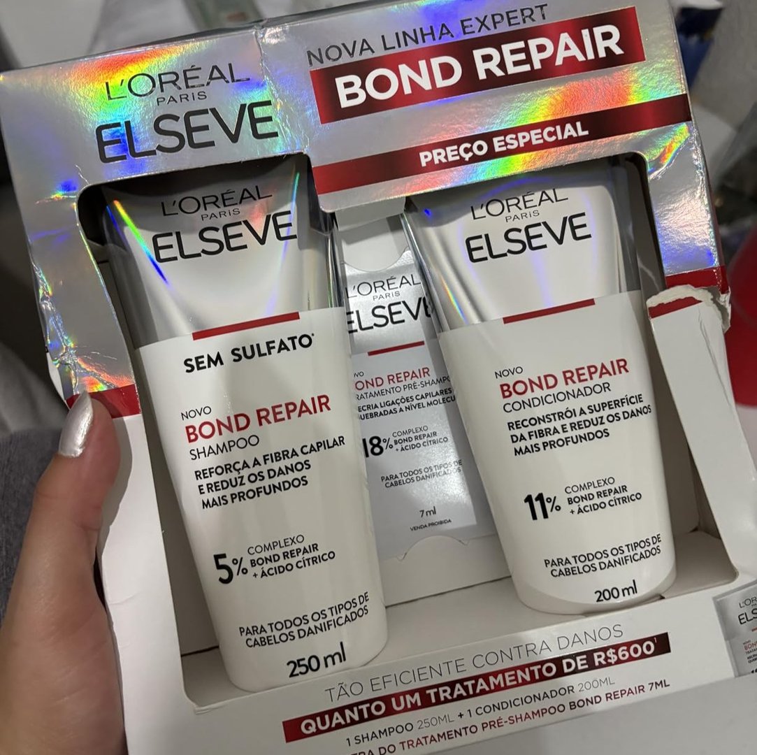 Kit L'Oréal Paris Elseve Bond Repair Reparação Molecular c/ Ácido Cítrico p/ Cabelos Danificados - Shampoo + Condicionador + Sachê Pré-Shampoo