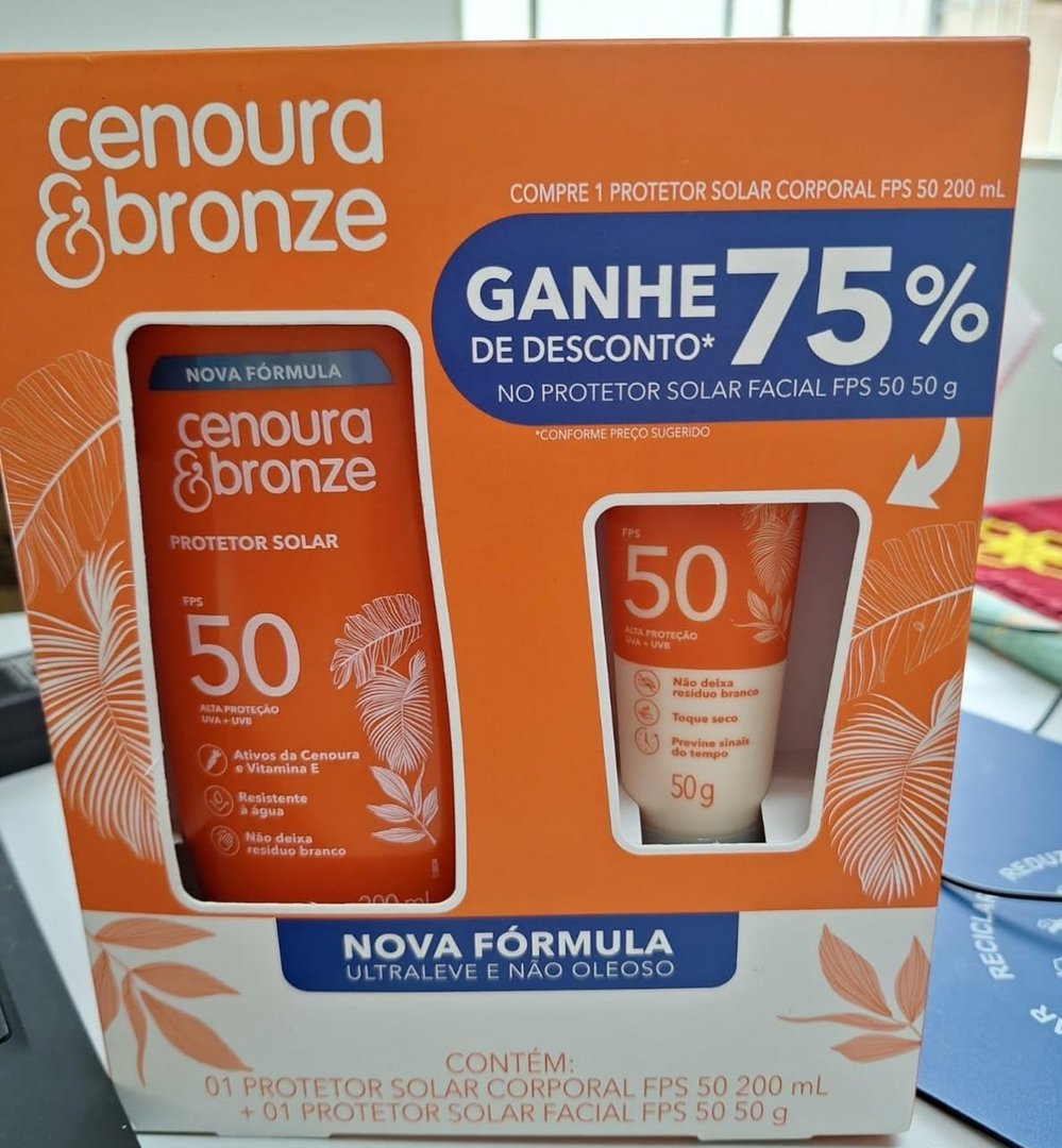 Kit Cenoura & Bronze Protetor Solar 200ml+ Protetor Solar Facial 50g - FPS 50