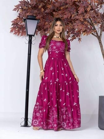 Vestido elegante longo feminino estampa manga curto