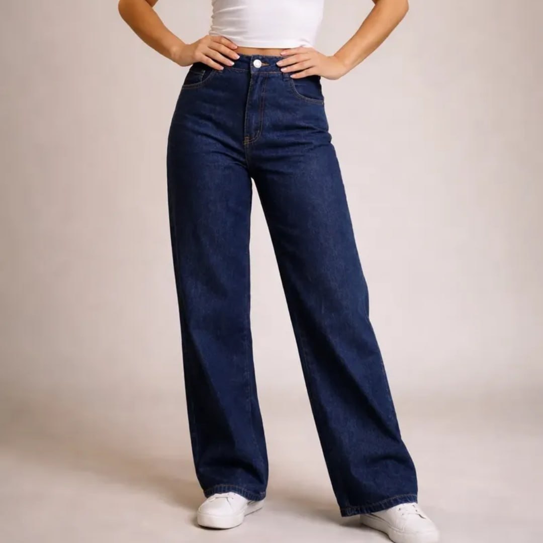 Calça Jeans Wide Leg Feminina Cintura Alta Sem Lycra Stillge