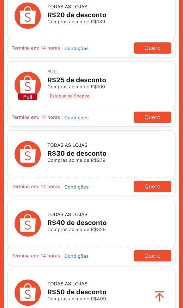 Vários Cupons Liberados Shopee