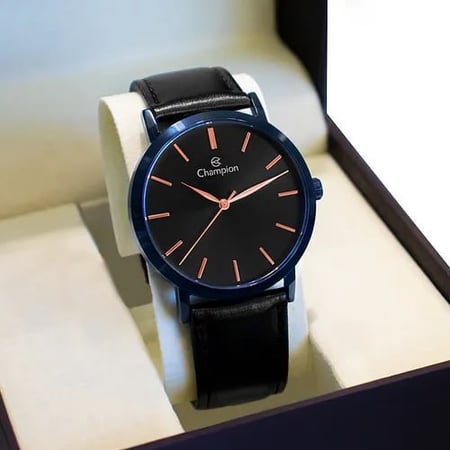 Relógio Masculino Champion Cn20702n Azul Rosé Couro
