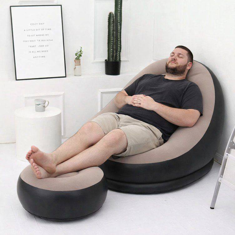 Poltrona Inflável Ultra Lounge Com Pufe Sofá Preguiçoso Cor Marrom