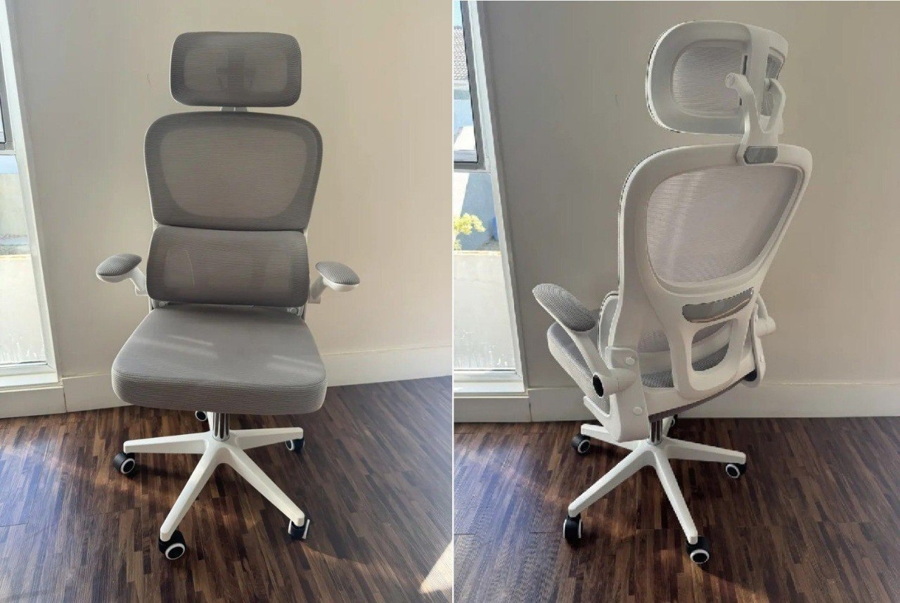 Cadeira De Escritório Python Fly Xhocb07 Ergonômica Branca E Cinza Com Estofado De Malha