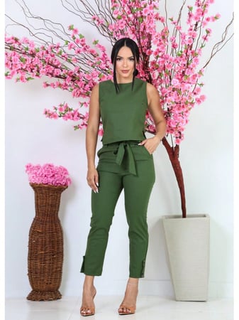 Conjunto Feminino Cropped Calça Linho