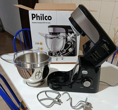 Batedeira Planetária Philco Turbo Tigela Inox 775w 3 Batedores Preto - 220v