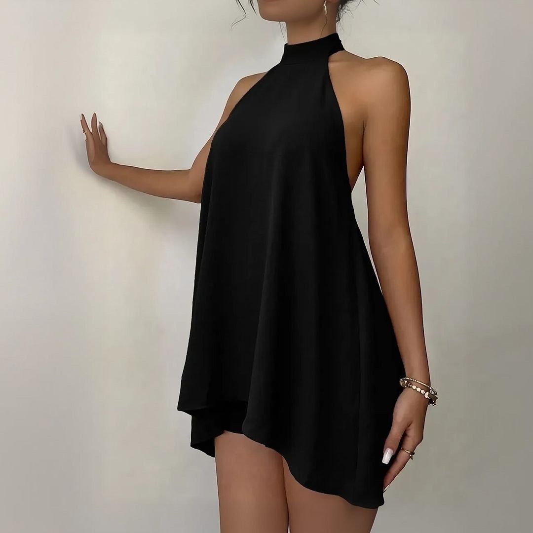 Conjunto Feminino Vestido Soltinho Frente Unica Short Verão Preto Único