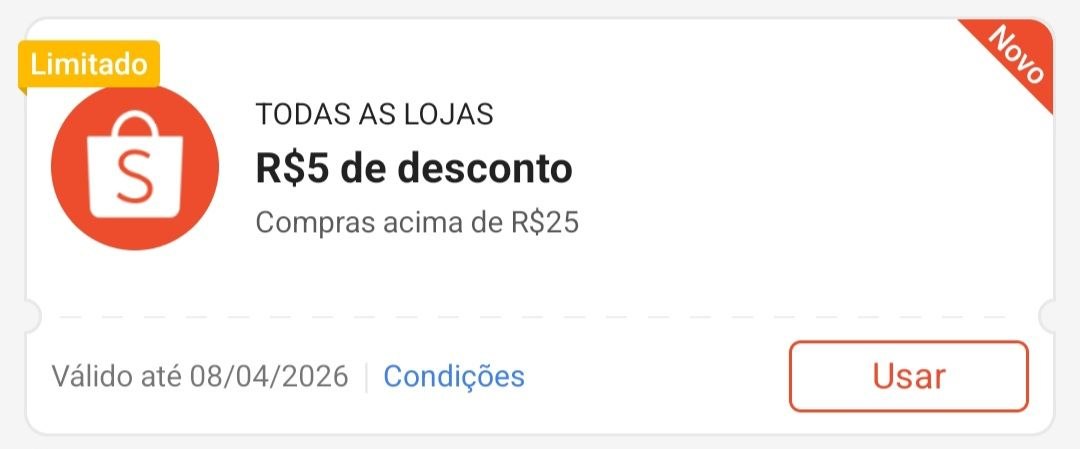 Cupom R$ 5 a partir de R$ 25 - Shopee