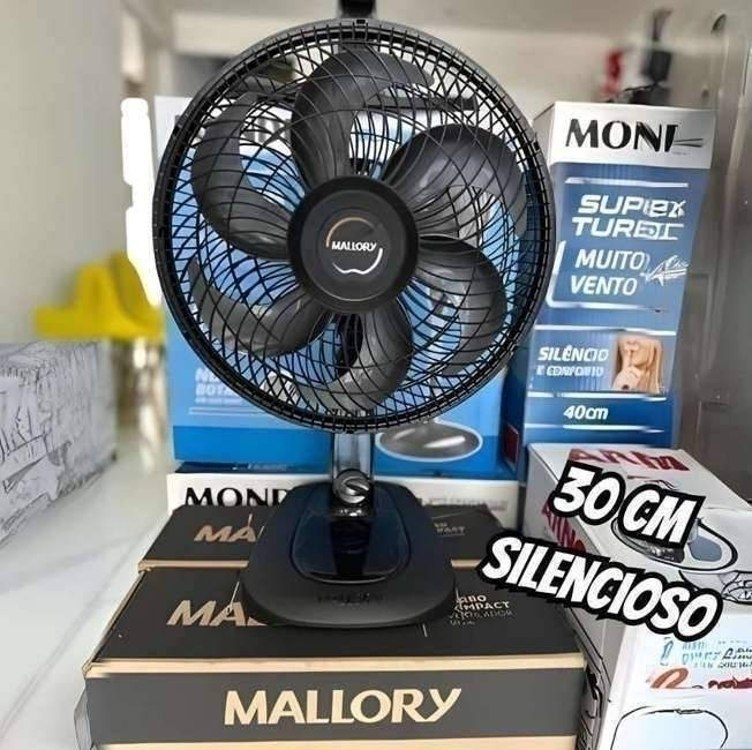 Ventilador de Mesa Mallory Turbo Compact 30 cm, Silencioso, Hélice de 6 pás, Grade Especia...