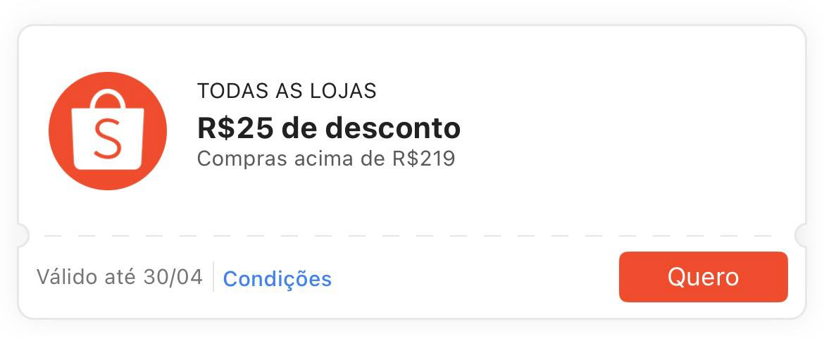 Cupom R$ 25 a partir de R$ 219 - Shopee