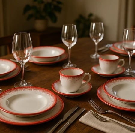 Aparelho de Jantar, Chá e Café Porcelana Schmid  Névoa Vermelho - 42 Peças