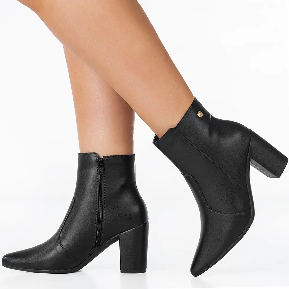 Bota Bico Fino Coturno Feminino Cano Curto Salto Confortável